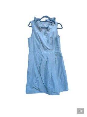 J Crew Silk Sleeveless A Line‎ Dress with Ruffle Neckline, Sz 14, Silver Gray